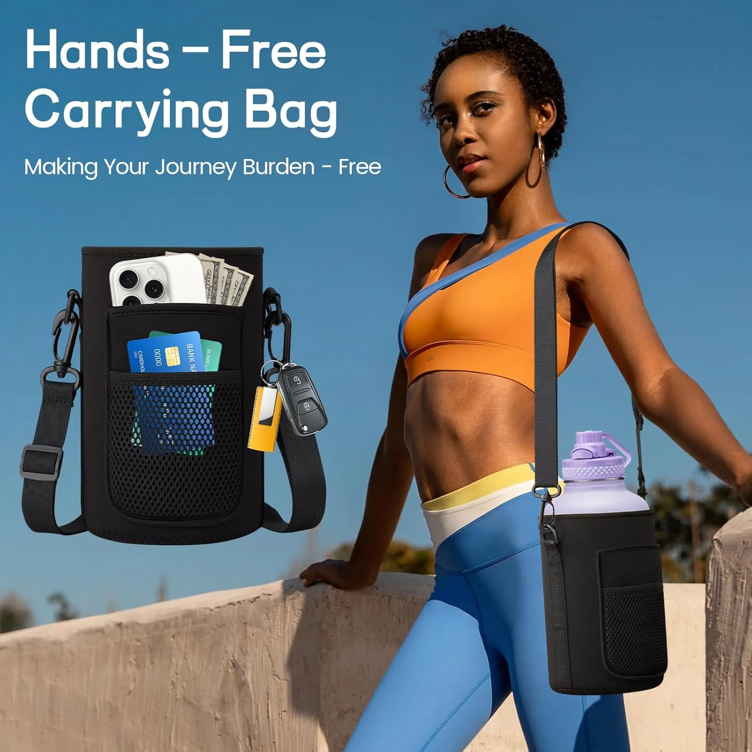 64/128 oz Water Bottle with Straw & Spout Lids, Keep Cold 48H, Half Gallon Insuated Water Bottle with Paracord Handle & Carrier Bag, Gallon Water Jug Stainless Steel Metal Flask for Man Woman Gym