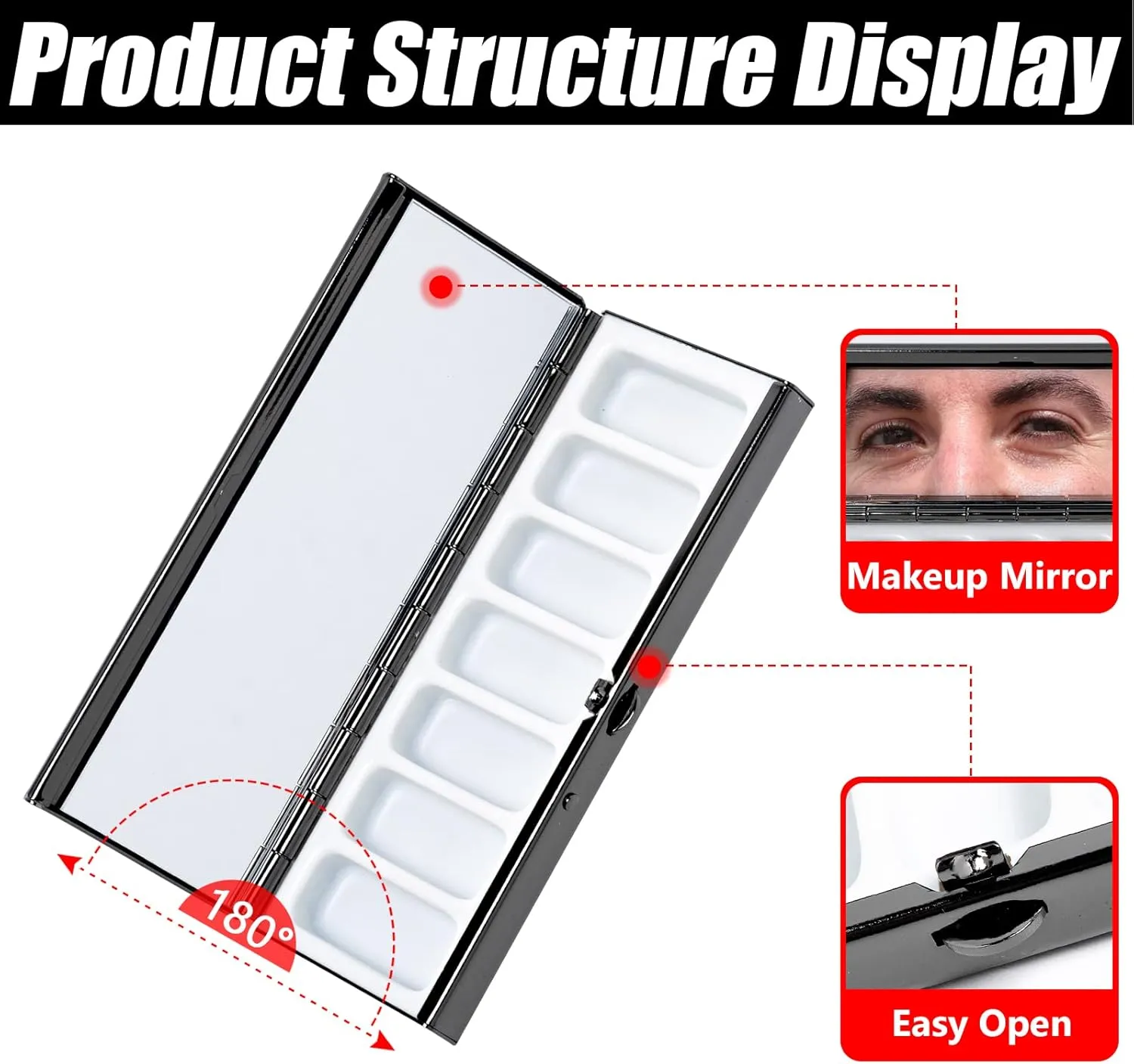 7 Day Pretty Mini Metal Pill Organizer Metal Manufacturing Inside The Makeup Mirror Sleek Look Easy to Carry Fashionable Texture Plating Gun Black More Exquisite (Gun Black)