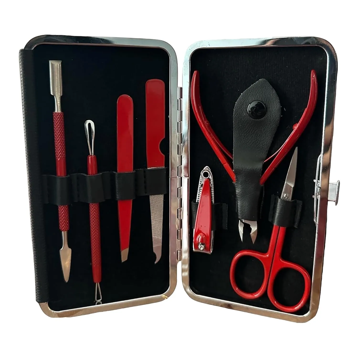 7 Piece Stainless Steel Nail Clippers Set, Professional Manicure and Pedicure Kit with Travel Case New Red Color