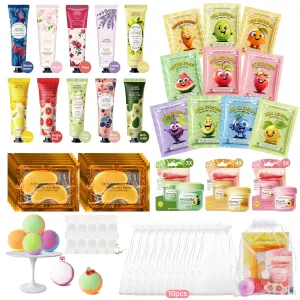 70 Pcs Spa Party Supplies for 10 – Spa Gifts for Women, Girls & Kids | Spa Set with Eye & Face Masks, Lip Balm, Hand Cream, Bath Bombs, Towels & Gift Bags | Spa Kit for Birthdays, Sleepovers, Spa Days