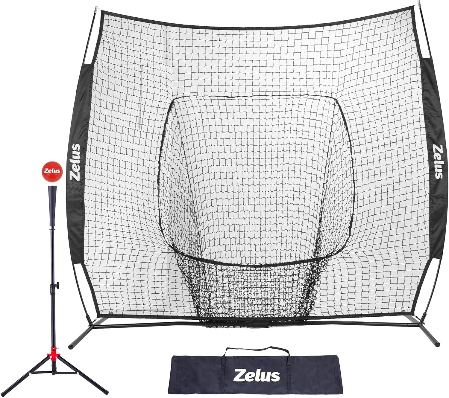 7×7 Baseball Net with Tee Kit, Portable Baseball Net for Hitting and Pitching, Softball Net with Tee, Carry Bag & Weighted Baseball