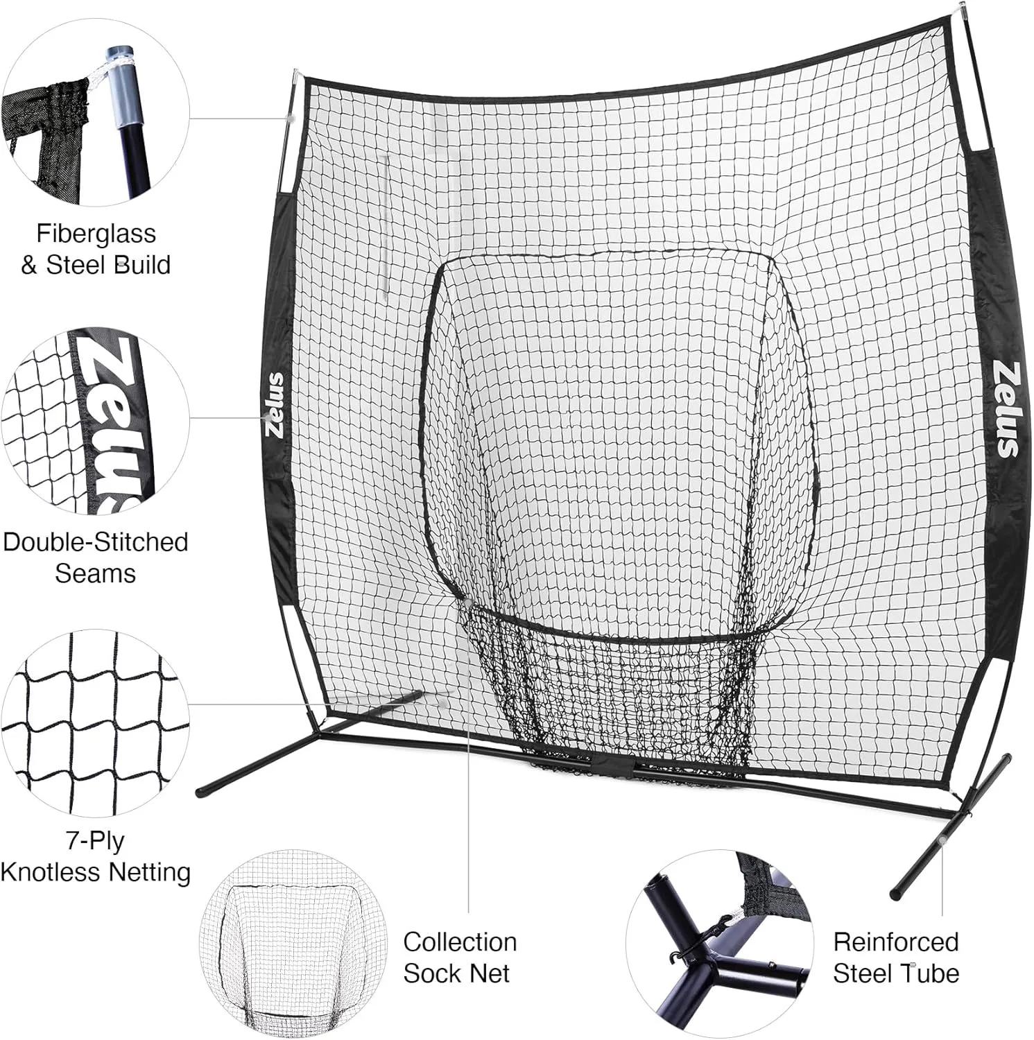 7×7 Baseball Net with Tee Kit, Portable Baseball Net for Hitting and Pitching, Softball Net with Tee, Carry Bag & Weighted Baseball