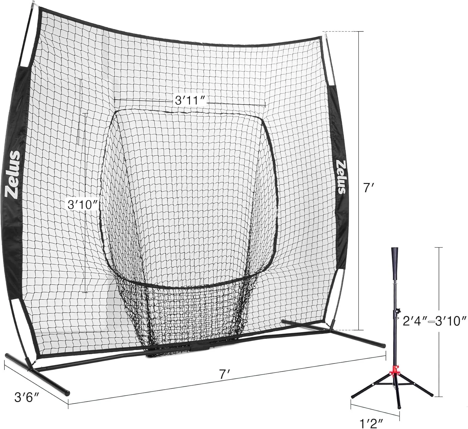 7×7 Baseball Net with Tee Kit, Portable Baseball Net for Hitting and Pitching, Softball Net with Tee, Carry Bag & Weighted Baseball