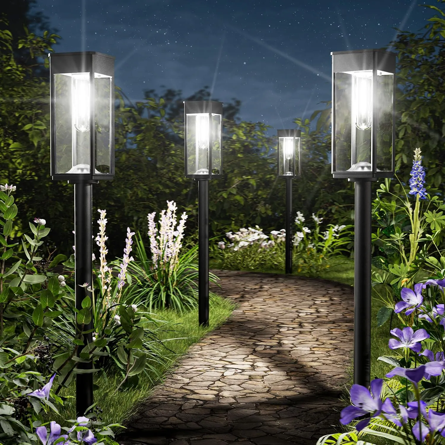 8 Pack Bright Solar Pathway Lights, IP65 Waterproof Outdoor Garden Path Lights, Solar Powered for Yard, Lawn, Walkway, Driveway Landscape Lighting (Cool White)