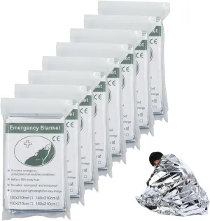 8 Pack Mylar Emergency Blanket, 55.1 x 82.6 Inch Double Sided Silver Cold Weather Insulated Blankets, Survival Gear and Supplies for First Aid, Hiking, Shelter Bags