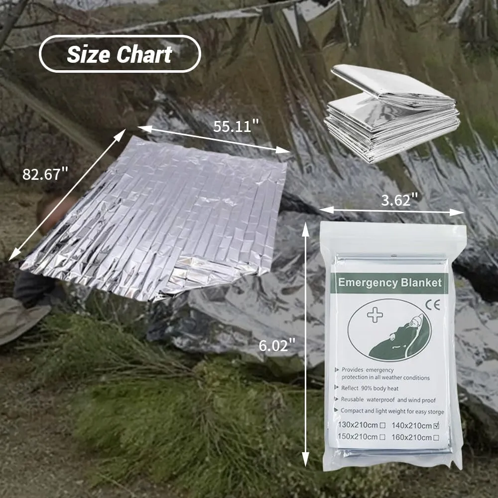 8 Pack Mylar Emergency Blanket, 55.1 x 82.6 Inch Double Sided Silver Cold Weather Insulated Blankets, Survival Gear and Supplies for First Aid, Hiking, Shelter Bags
