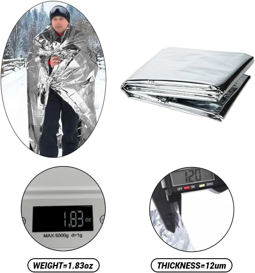 8 Pack Mylar Emergency Blanket, 55.1 x 82.6 Inch Double Sided Silver Cold Weather Insulated Blankets, Survival Gear and Supplies for First Aid, Hiking, Shelter Bags