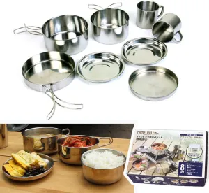 8 Pieces Camping Cookware Set,5-6 Person Cooking Picnic Bowl Pot Frying Pan Kit, Backpacking Gear & Hiking Outdoors Cooking Equipment Cookset
