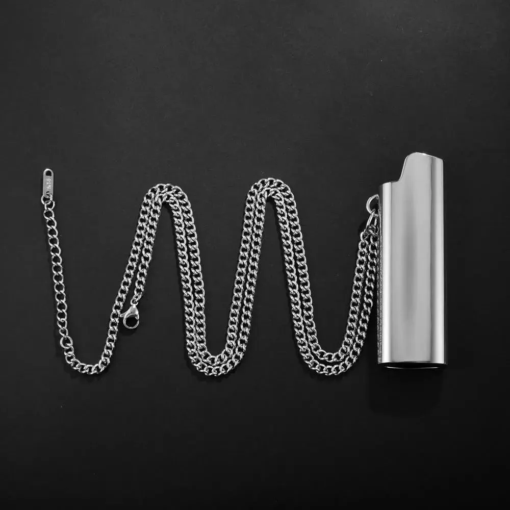925 Sterling Silver Firestarter Necklace For Men Women, 18K Yellow Gold Hip Hop Colored Lighter Case Pendant Necklace For Men Rapper, With Long Rope Chain Goth Jewelry