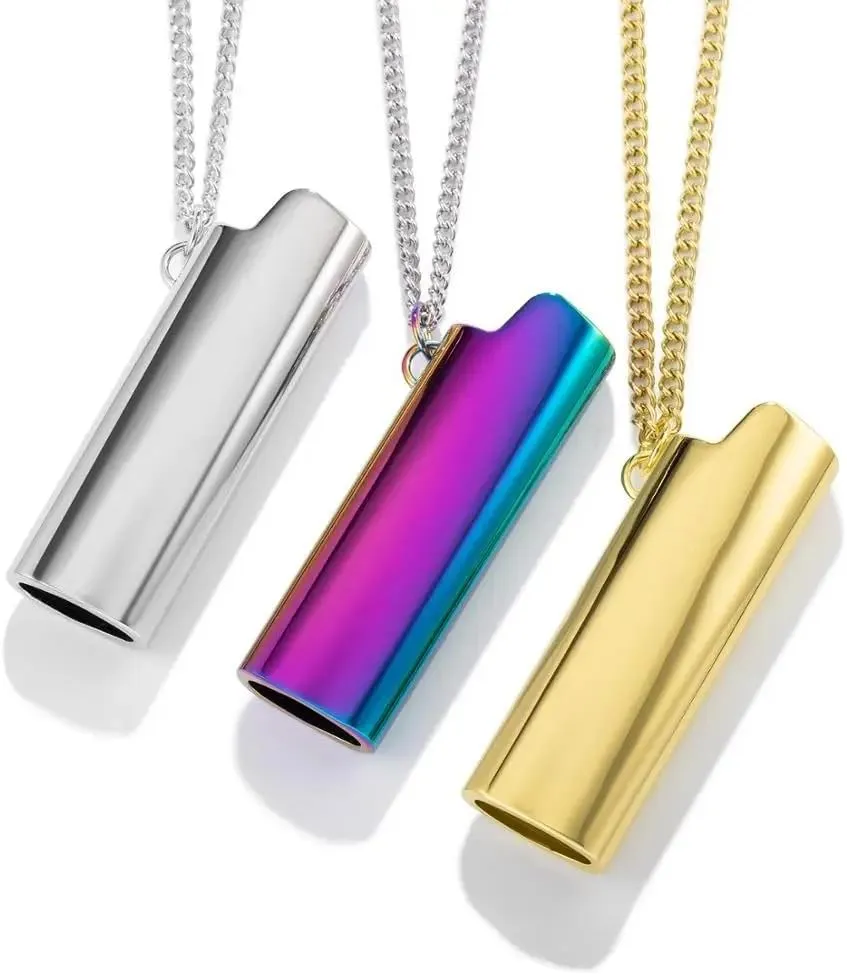 925 Sterling Silver Firestarter Necklace For Men Women, 18K Yellow Gold Hip Hop Colored Lighter Case Pendant Necklace For Men Rapper, With Long Rope Chain Goth Jewelry