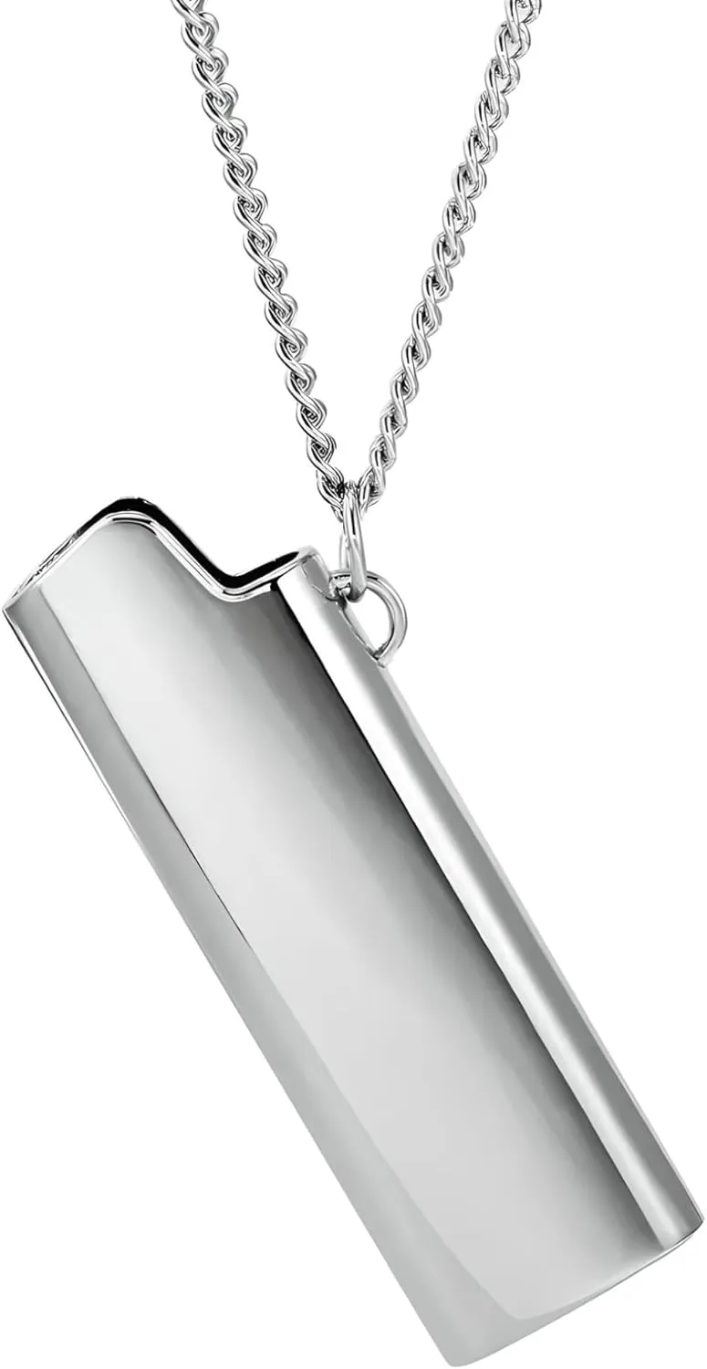 925 Sterling Silver Firestarter Necklace For Men Women, 18K Yellow Gold Hip Hop Colored Lighter Case Pendant Necklace For Men Rapper, With Long Rope Chain Goth Jewelry