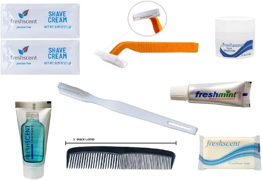 96 Kits - Bulk Case of Wholesale Deluxe Toiletries for Men, Women, Travel, Charity 10 Piece Hygiene Kits
