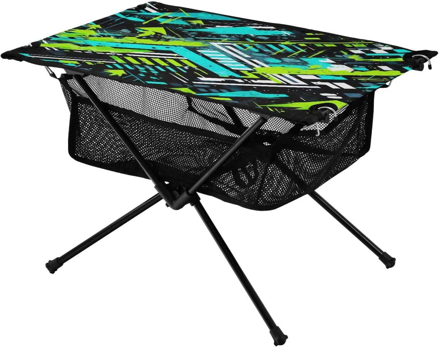 Abstract Green and Blue Geometric Pattern Portable Camping Table,Outdoor Folding Table,Beach Table,Suitable for Camping,Hiking,Picnic