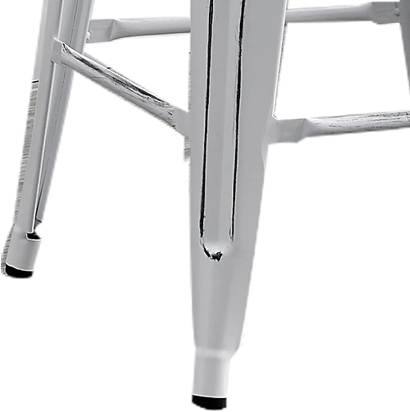 AC Pacific 24” Metal Backless Barstool Set of 2 – Country Rustic Style, Lightweight & Sturdy Build, Easy Assembly – Distressed Snow White
