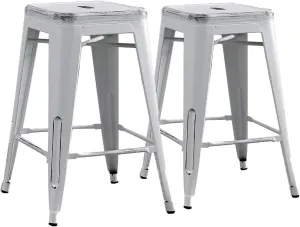 AC Pacific 24” Metal Backless Barstool Set of 2 – Country Rustic Style, Lightweight & Sturdy Build, Easy Assembly – Distressed Snow White