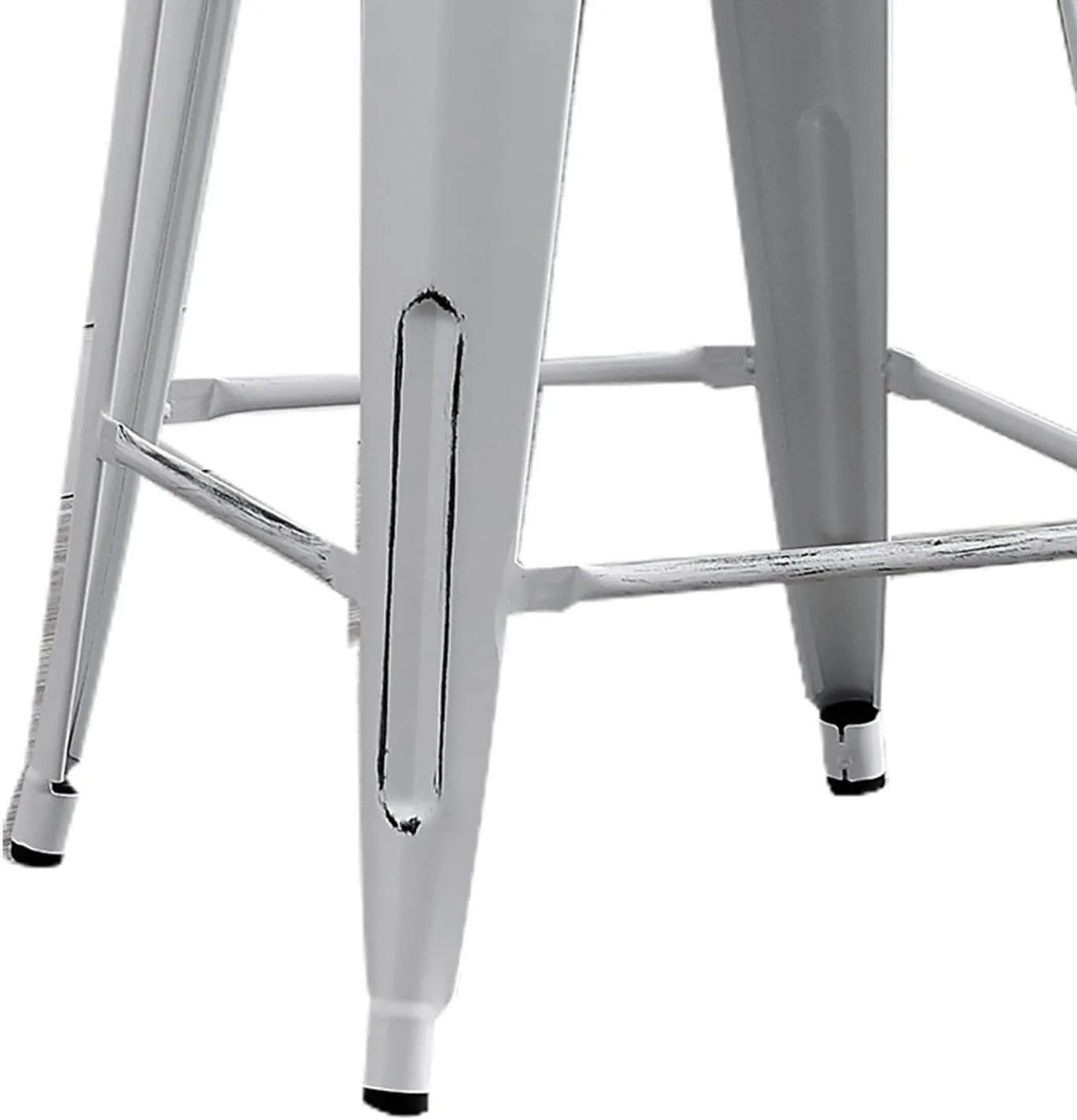 AC Pacific 24” Metal Backless Barstool Set of 2 – Country Rustic Style, Lightweight & Sturdy Build, Easy Assembly – Distressed Snow White