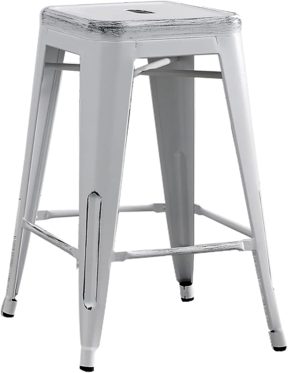 AC Pacific 24” Metal Backless Barstool Set of 2 – Country Rustic Style, Lightweight & Sturdy Build, Easy Assembly – Distressed Snow White