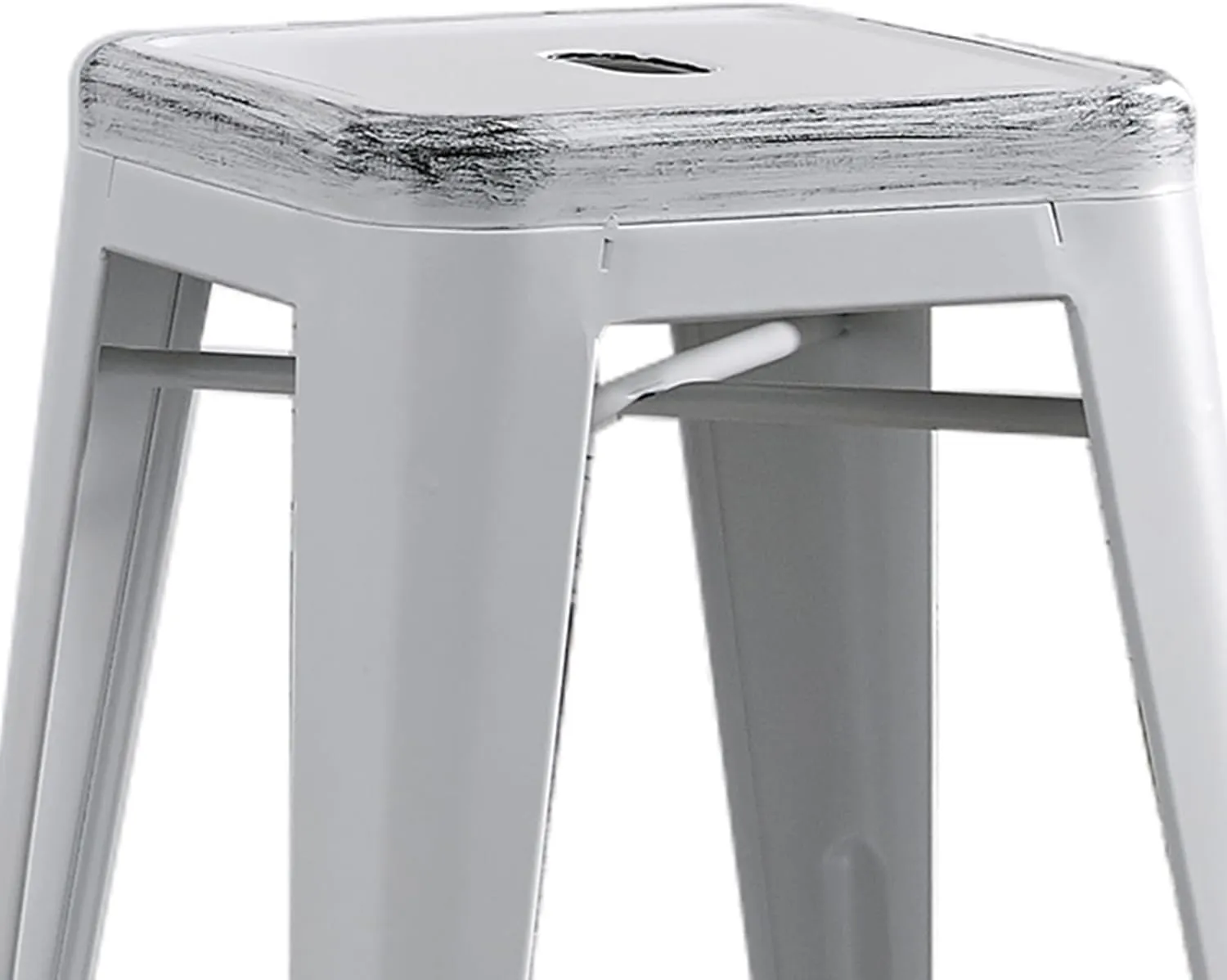 AC Pacific 24” Metal Backless Barstool Set of 2 – Country Rustic Style, Lightweight & Sturdy Build, Easy Assembly – Distressed Snow White
