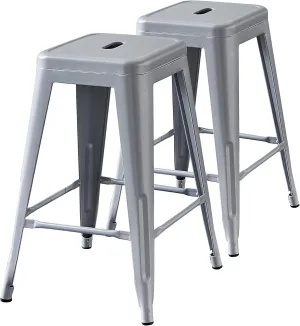 AC Pacific 24” Metal Backless Barstool Set of 2 – Country Rustic Style, Lightweight & Sturdy Build, Easy Assembly – Silver
