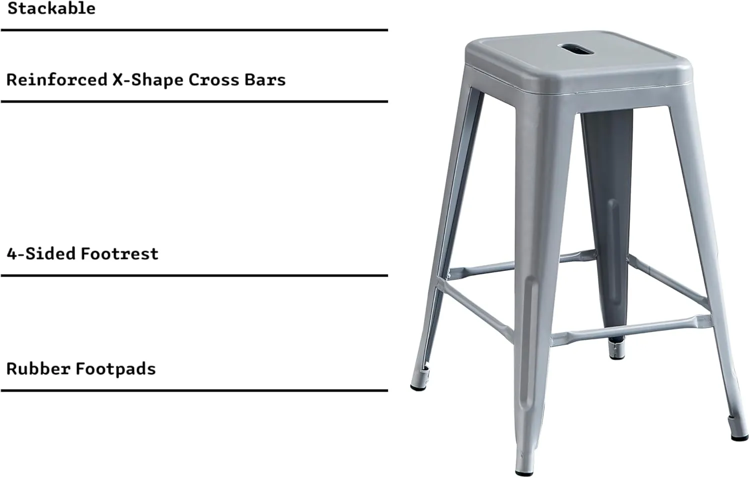 AC Pacific 24” Metal Backless Barstool Set of 2 – Country Rustic Style, Lightweight & Sturdy Build, Easy Assembly – Silver
