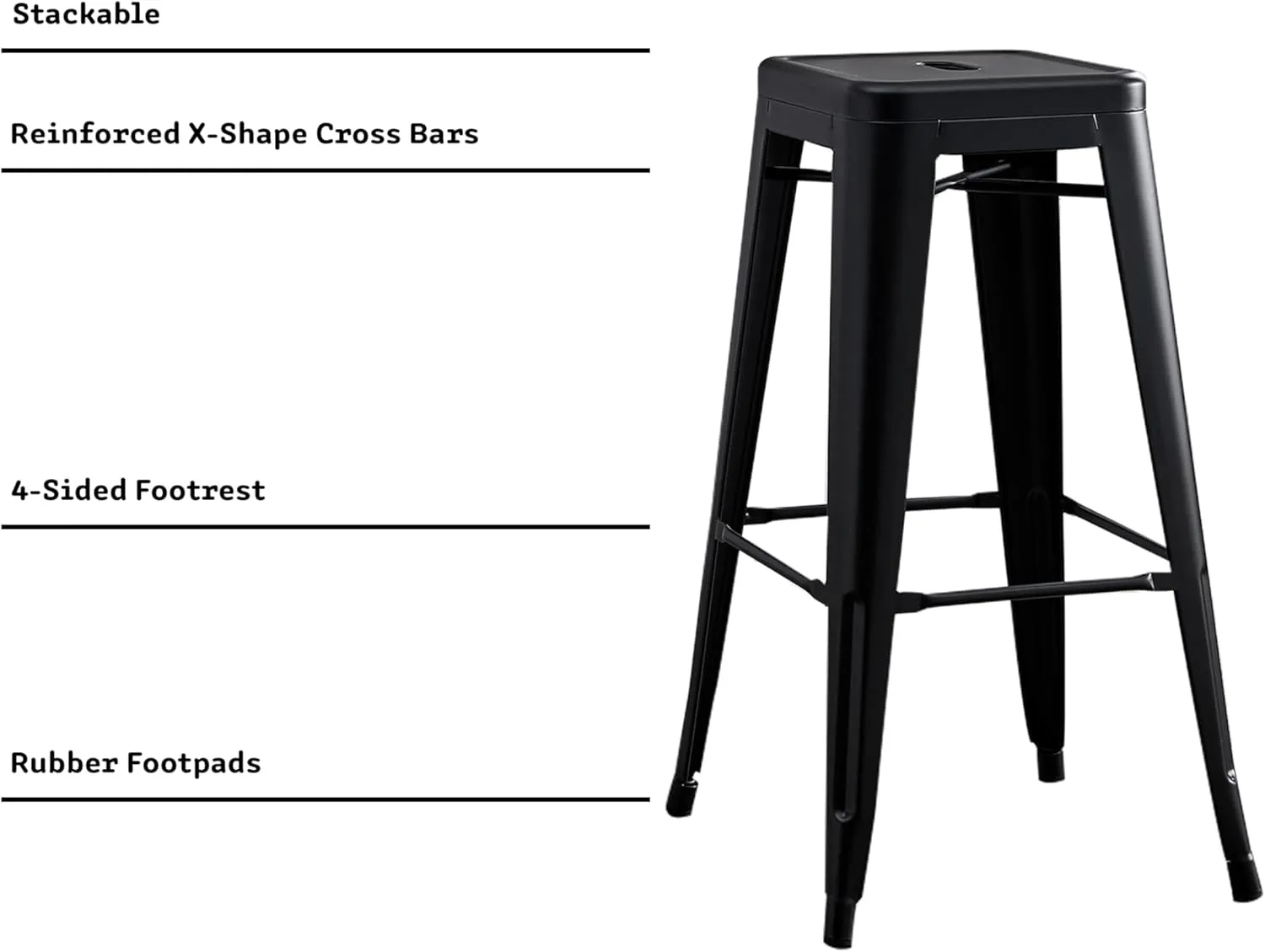 AC Pacific 30” Metal Backless Barstool Set of 2 – Country Rustic Style, Lightweight & Sturdy Build, Easy Assembly – Midnight