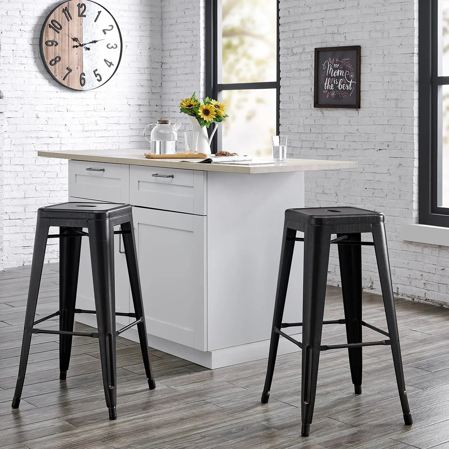 AC Pacific 30” Metal Backless Barstool Set of 2 – Country Rustic Style, Lightweight & Sturdy Build, Easy Assembly – Midnight