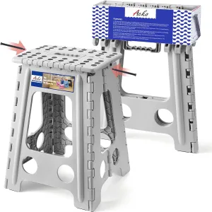 ACKO Folding Step Stool Foldable 17.5 Inch 400 lbs Capacity, Plastic Stools for Adults and Kids, Collapsible Stools for Kitchen, Office, Stepping Stool with Handle(Grey)