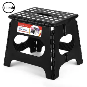 ACSTEP Step Stool 11 Inch,Tall Kids Folding Step Stool, Plastic Step Stools with Non-Slip Surface,Black