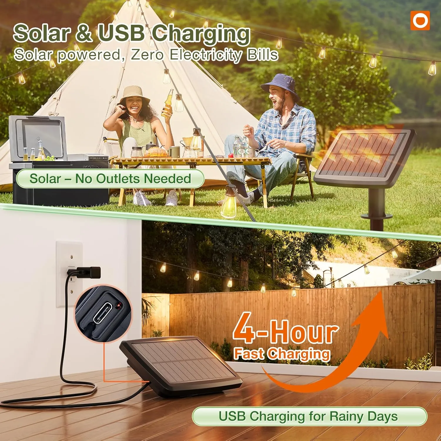 addlon 54(48 6) FT Solar String Lights Waterproof,Patio Lights Solar Powered with Remote & USB Port 15 1 LED Shatterproof Bulbs 3 Light Modes, Dimmable Solar Light for Camping Backyard Garden
