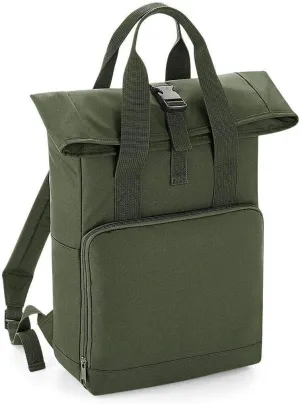 Adults Travel Use Shoulder Strap Clip Closure Twin Handle Roll Top Backpack Olive Green One Size