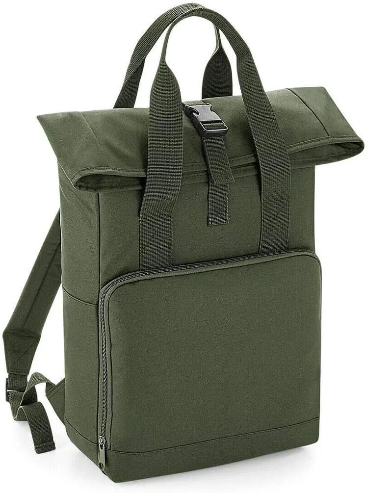 Adults Travel Use Shoulder Strap Clip Closure Twin Handle Roll Top Backpack Olive Green One Size