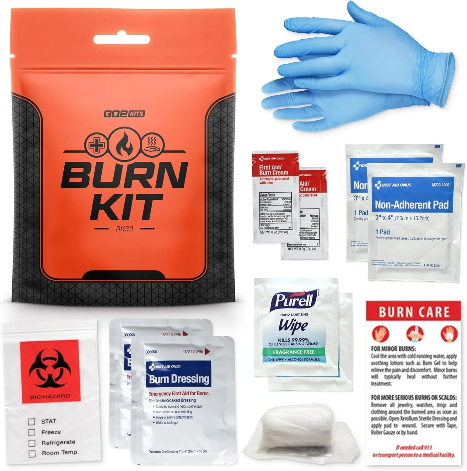 Advanced Burn Kit, Comprehensive Burn First Aid Kit with Dressings, Burn Cream & Gauze, Portable First Aid Kit for Home, Office, Car & Travel, 1-Pack