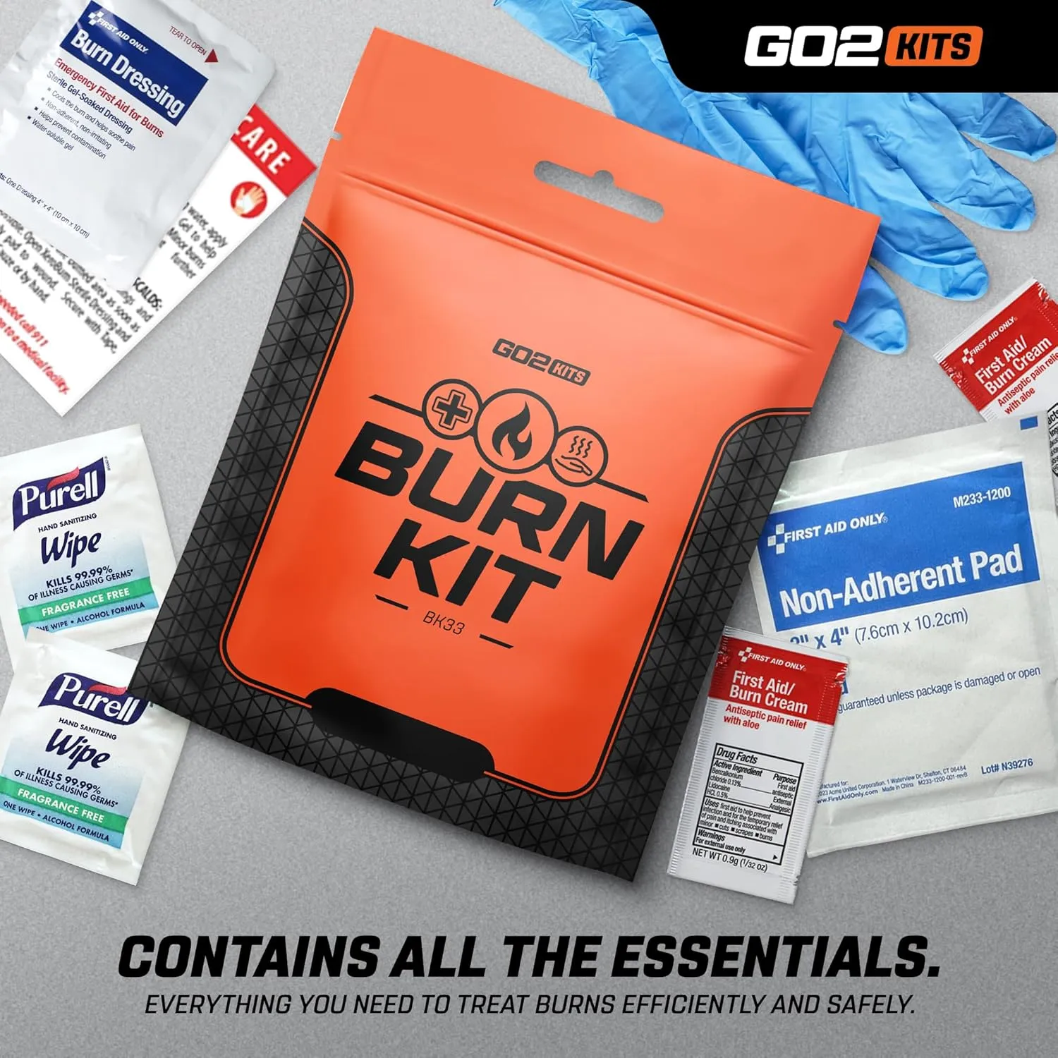 Advanced Burn Kit, Comprehensive Burn First Aid Kit with Dressings, Burn Cream & Gauze, Portable First Aid Kit for Home, Office, Car & Travel, 1-Pack