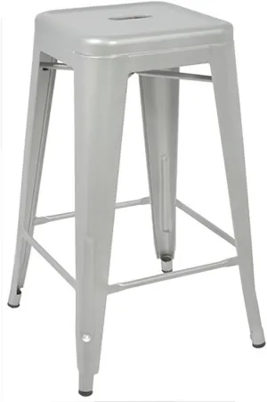Ajax 24" Contemporary Steel Tolix-Style Barstool - Matte Silver