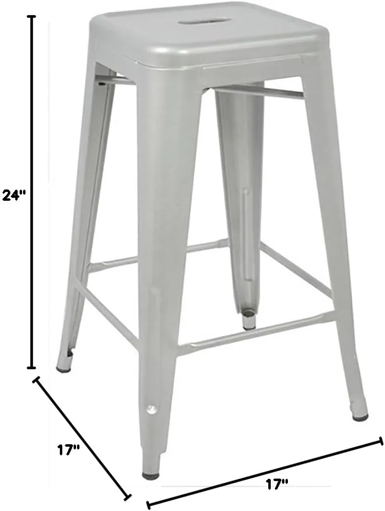 Ajax 24" Contemporary Steel Tolix-Style Barstool - Matte Silver
