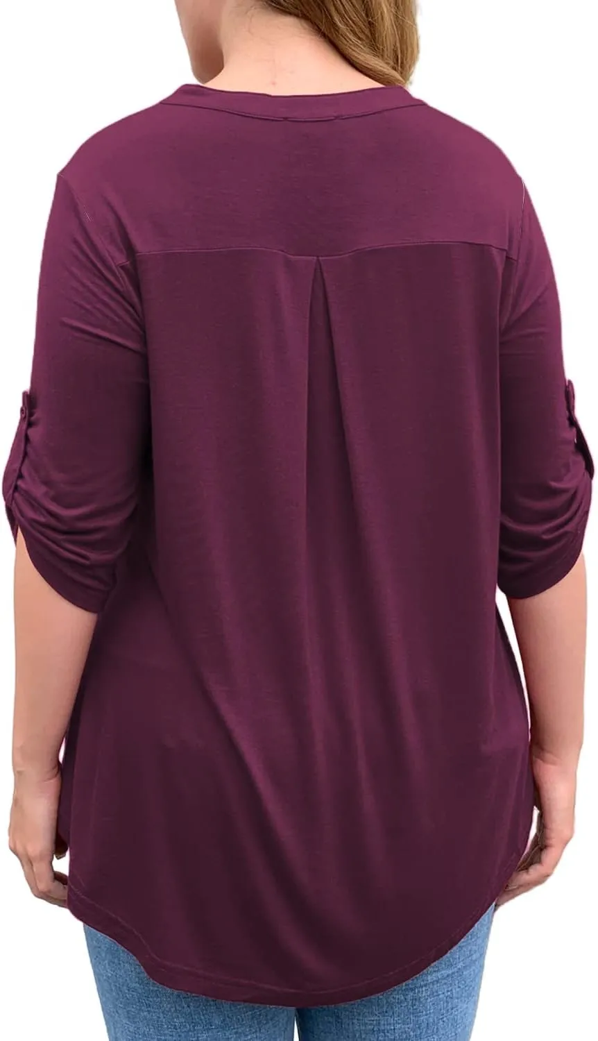 a.Jesdani Women's Plus Size Tops 3/4 Roll Sleeve Shirts V Neck Blouses Tunic Top