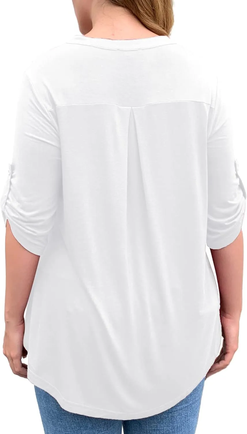 a.Jesdani Women's Plus Size Tops 3/4 Roll Sleeve Shirts V Neck Blouses Tunic Top