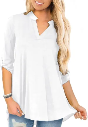 a.Jesdani Women's Plus Size Tops 3/4 Roll Sleeve Shirts V Neck Blouses Tunic Top