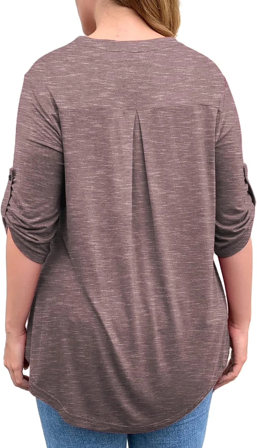 a.Jesdani Women's Plus Size Tops 3/4 Roll Sleeve Shirts V Neck Blouses Tunic Top