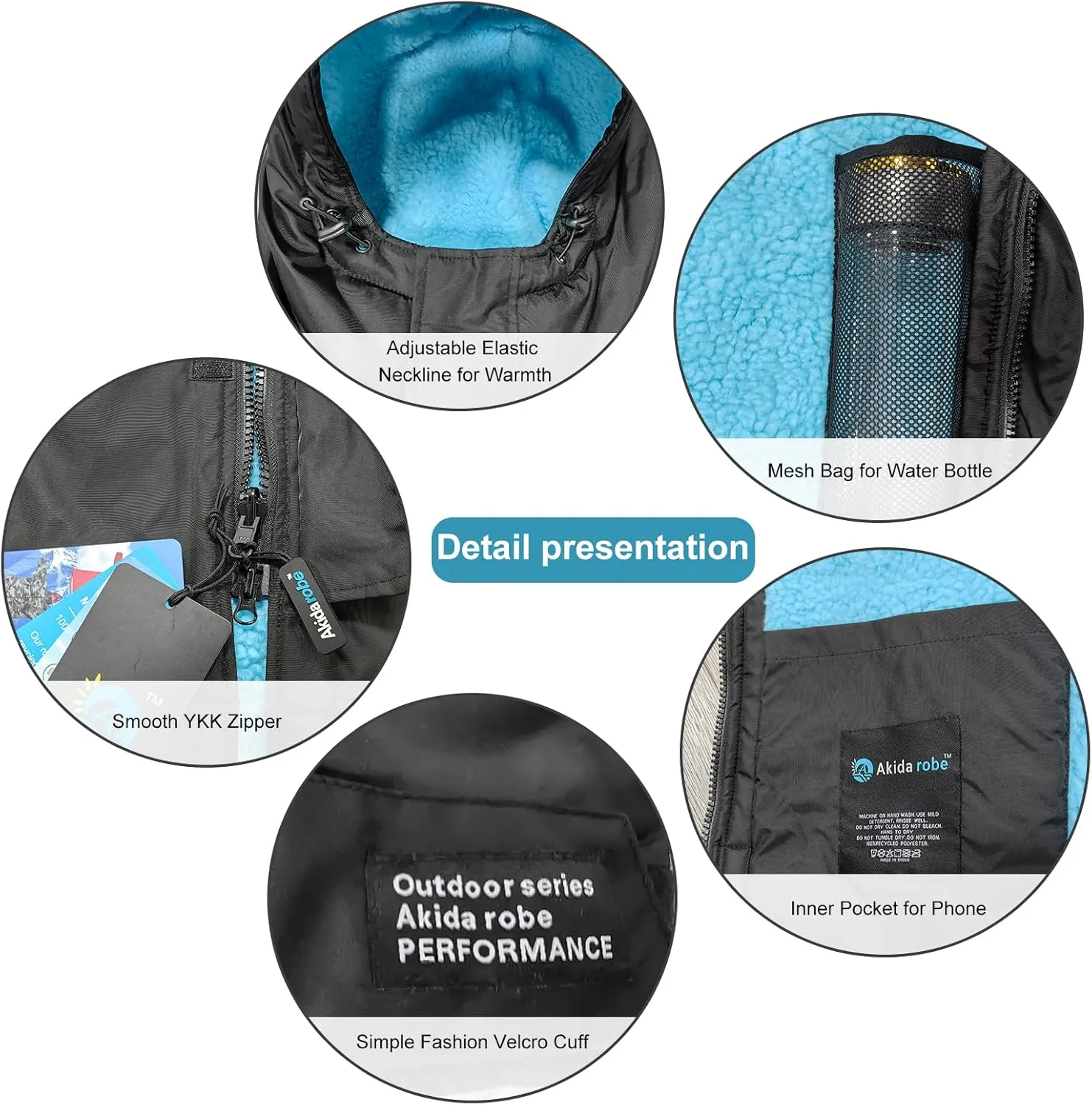 Akida Oversized Changing Robe/Swim Parka,Waterproof Surf Poncho Warm Coat Jacket,Quick Dry Wetsuit Changing Towel.