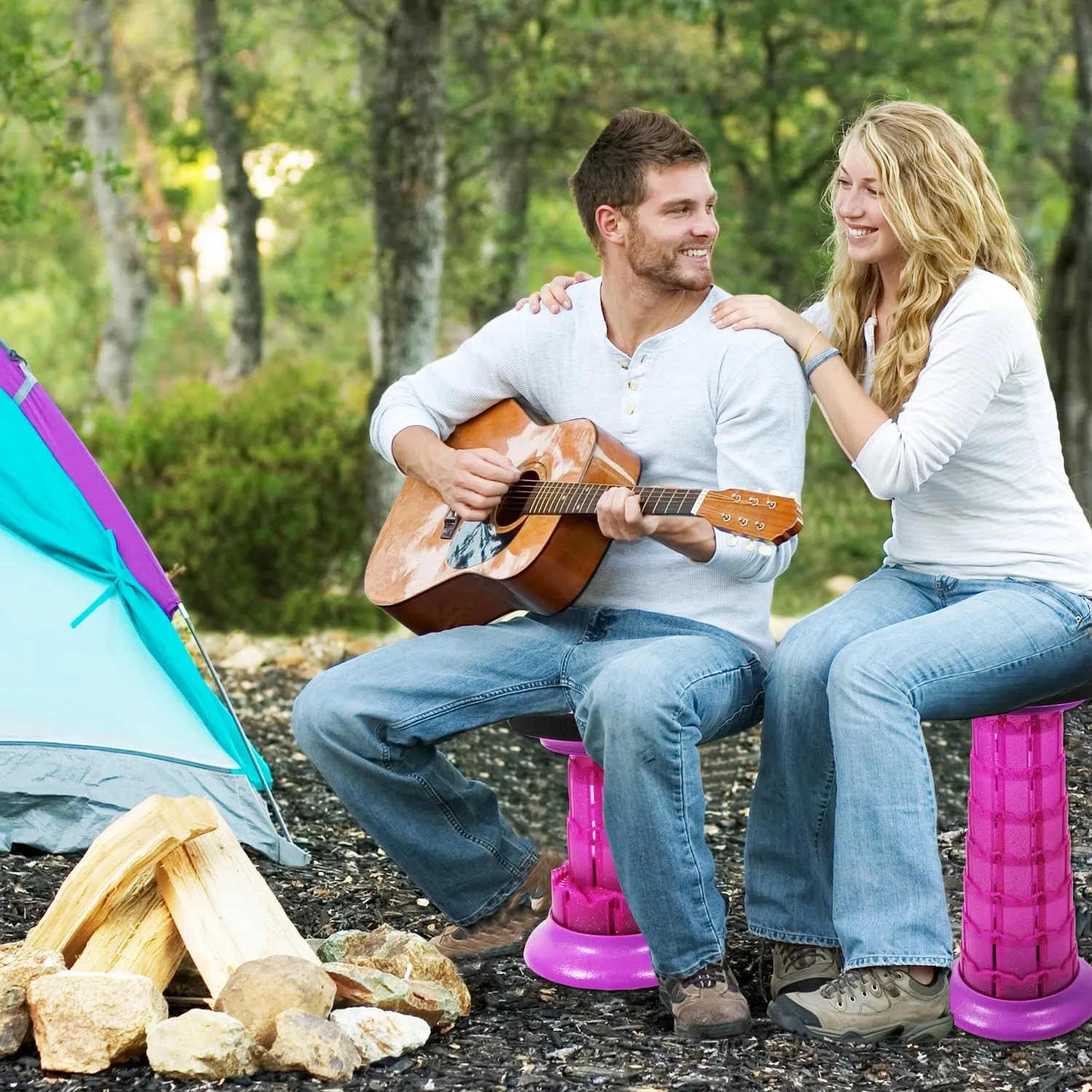 ALEVMOOM Collapsible Stool with Cushion,Camping Stool More Sturdy and Lightweight Telescoping Portable Stool for Hiking BBQ with Carry Bag&Carabiner Max Load 440lb