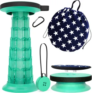 ALEVMOOM Collapsible Stool with Cushion,Camping Stool More Sturdy and Lightweight Telescoping Portable Stool for Hiking BBQ with Carry Bag&Carabiner Max Load 440lb