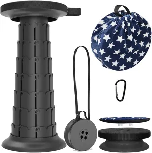 ALEVMOOM Collapsible Stool with Cushion,Camping Stool More Sturdy and Lightweight Telescoping Portable Stool for Hiking BBQ with Carry Bag&Carabiner Max Load 440lb
