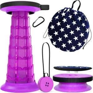 ALEVMOOM Collapsible Stool with Cushion,Camping Stool More Sturdy and Lightweight Telescoping Portable Stool for Hiking BBQ with Carry Bag&Carabiner Max Load 440lb