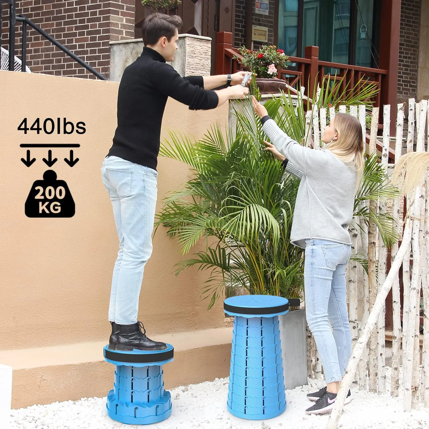 ALEVMOOM Portable Telescoping Stool Collapsible Stool with Cushion & Bag, Retractable Folding Stool for Adults Foldable Seat Sturdy Capacity 440 lbs for Camping Fishing Hiking BBQ