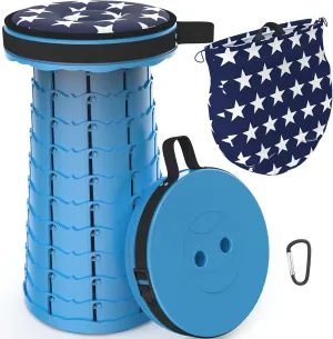 ALEVMOOM Portable Telescoping Stool Collapsible Stool with Cushion & Bag, Retractable Folding Stool for Adults Foldable Seat Sturdy Capacity 440 lbs for Camping Fishing Hiking BBQ