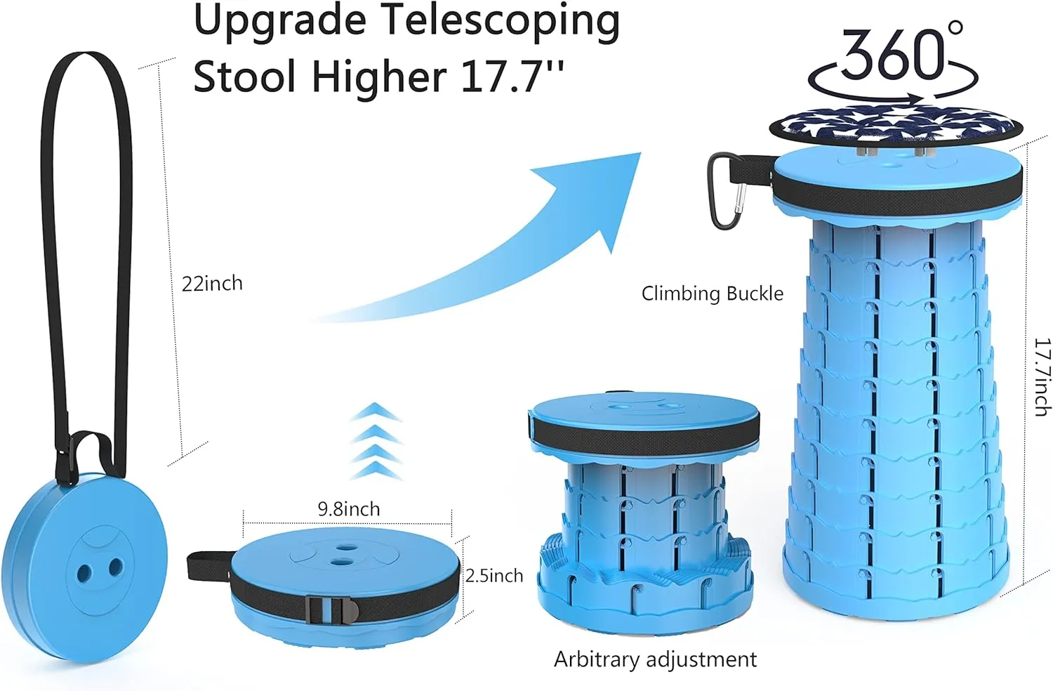 ALEVMOOM Portable Telescoping Stool Collapsible Stool with Cushion & Bag, Retractable Folding Stool for Adults Foldable Seat Sturdy Capacity 440 lbs for Camping Fishing Hiking BBQ