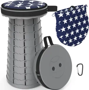 ALEVMOOM Portable Telescoping Stool Collapsible Stool with Cushion & Bag, Retractable Folding Stool for Adults Foldable Seat Sturdy Capacity 440 lbs for Camping Fishing Hiking BBQ