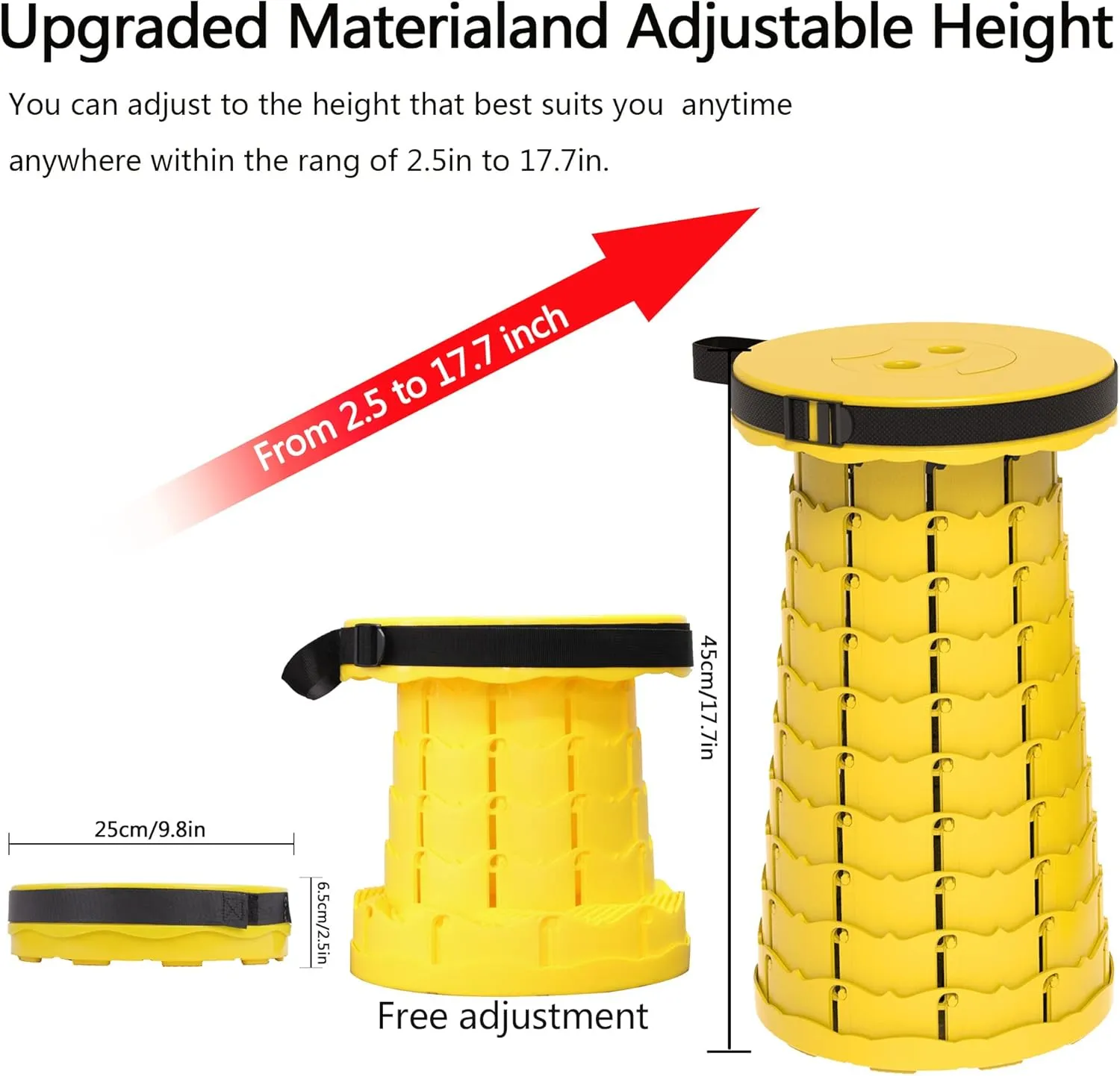 ALEVMOOM Upgraded Folding Stool Portable Telescoping Stool with Seat Cushion & Bag, Collapsible Retractable Camping Stool for Adults More Lightweight Yet Sturdy Seat for Outdoor Fishing Hiking