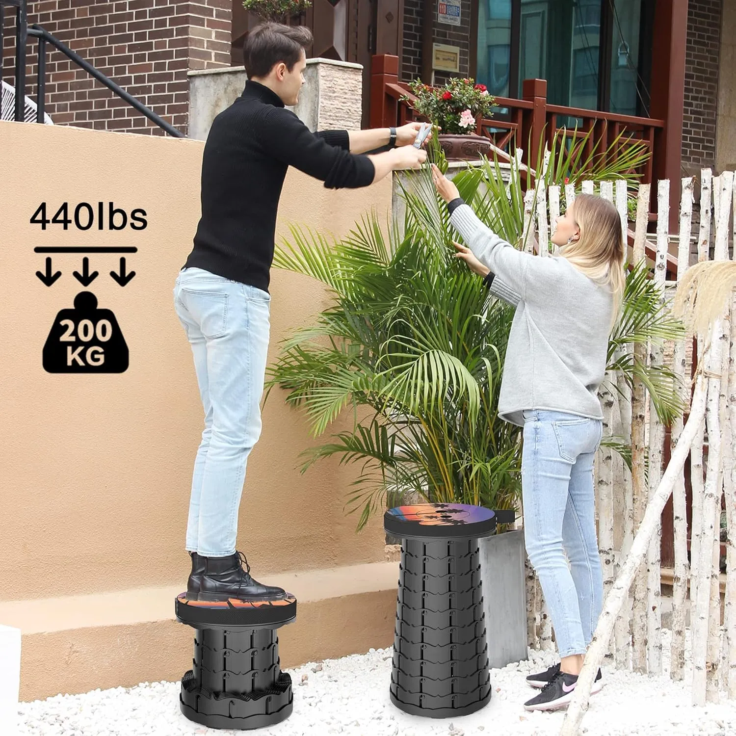 ALEVMOOM Upgraded Portable Collapsible Folding Stool with Cushion Retractable Telescoping Stool for Adults Sturdy Capacity 440lbs Camping Chair for Outdoor Hiking Garden BBQ with Bag